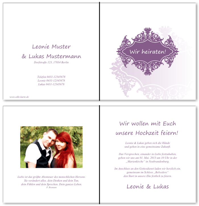  Einladungskarten Hochzeit, Hochzeitseinladungen, Hochzeitskarten, Einladungen f&uuml;r Hochzeit