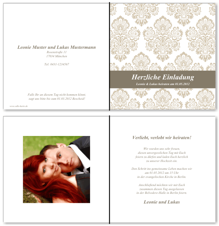  Einladungskarten Hochzeit, Hochzeitseinladungen, Hochzeitskarten, Einladungen f&uuml;r Hochzeit