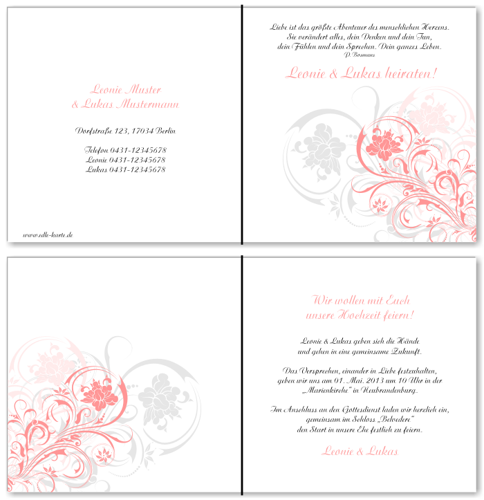  Einladungskarten Hochzeit, Hochzeitseinladungen, Hochzeitskarten, Einladungen f&uuml;r Hochzeit