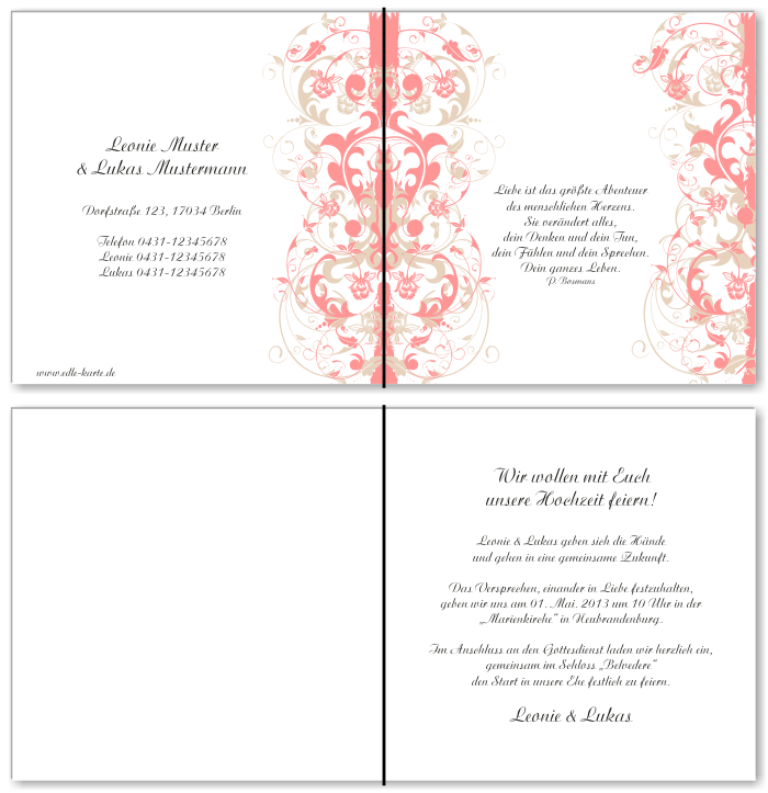  Einladungskarten Hochzeit, Hochzeitseinladungen, Hochzeitskarten, Einladungen f&uuml;r Hochzeit