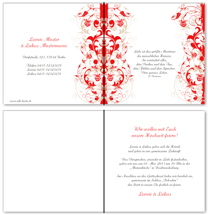  Einladungskarten Hochzeit, Hochzeitseinladungen, Hochzeitskarten, Einladungen f&uuml;r Hochzeit