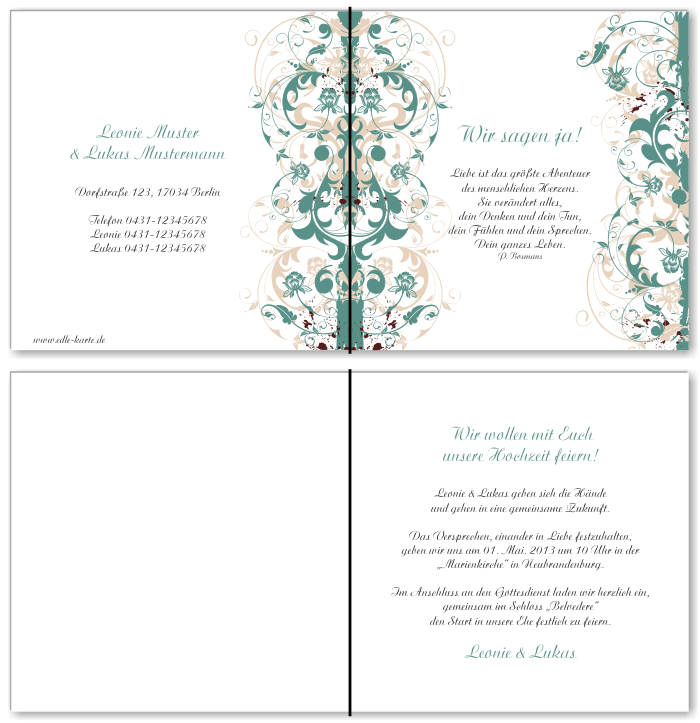  Einladungskarten Hochzeit, Hochzeitseinladungen, Hochzeitskarten, Einladungen f&uuml;r Hochzeit