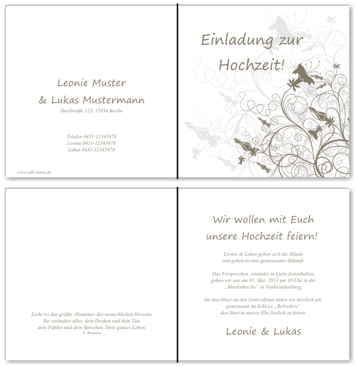  Einladungskarten Hochzeit, Hochzeitseinladungen, Hochzeitskarten, Einladungen f&uuml;r Hochzeit