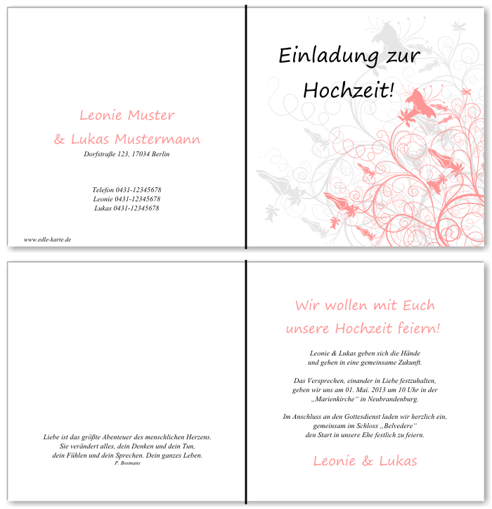  Einladungskarten Hochzeit, Hochzeitseinladungen, Hochzeitskarten, Einladungen f&uuml;r Hochzeit