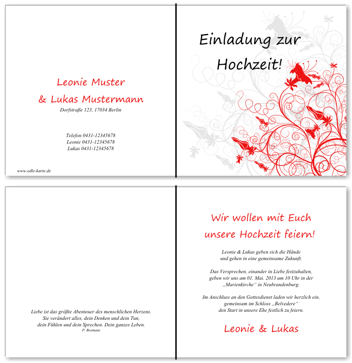  Einladungskarten Hochzeit, Hochzeitseinladungen, Hochzeitskarten, Einladungen f&uuml;r Hochzeit