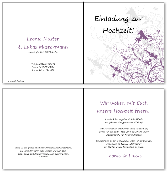  Einladungskarten Hochzeit, Hochzeitseinladungen, Hochzeitskarten, Einladungen f&uuml;r Hochzeit