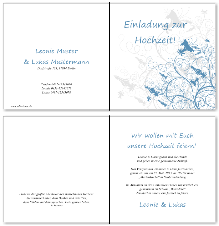  Einladungskarten Hochzeit, Hochzeitseinladungen, Hochzeitskarten, Einladungen f&uuml;r Hochzeit