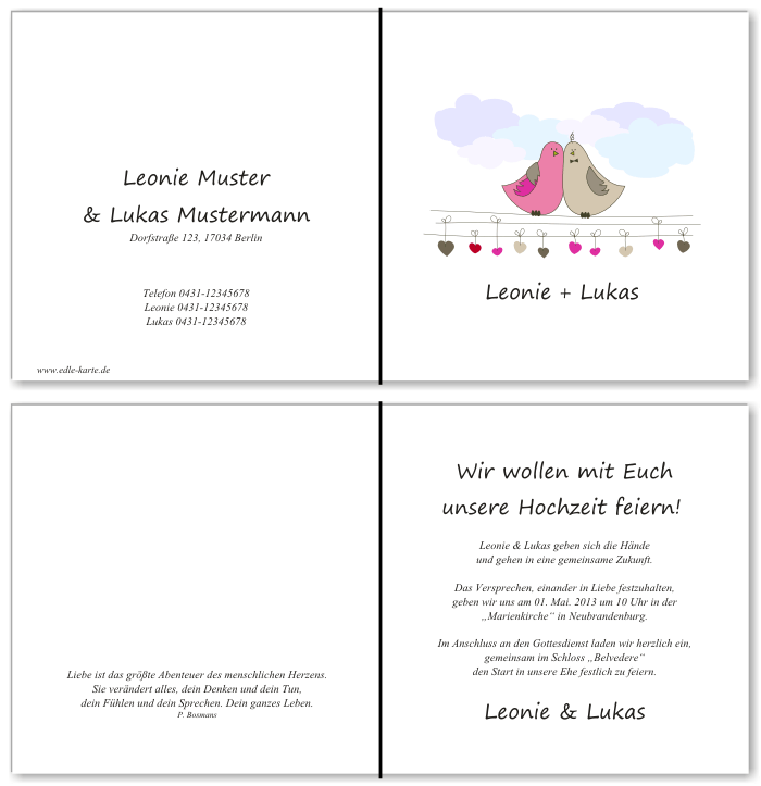  Einladungskarten Hochzeit, Hochzeitseinladungen, Hochzeitskarten, Einladungen f&uuml;r Hochzeit