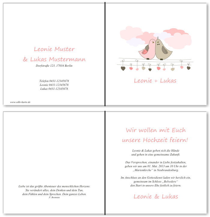  Einladungskarten Hochzeit, Hochzeitseinladungen, Hochzeitskarten, Einladungen f&uuml;r Hochzeit