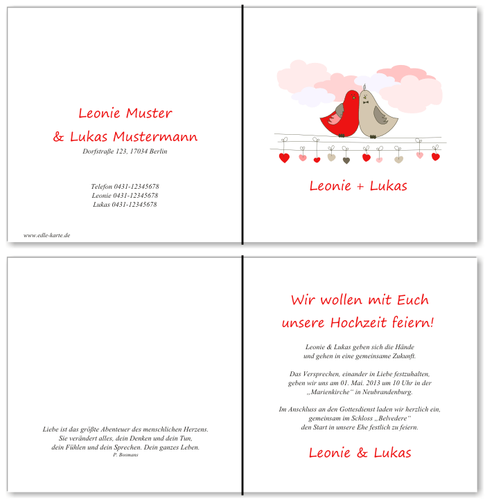  Einladungskarten Hochzeit, Hochzeitseinladungen, Hochzeitskarten, Einladungen f&uuml;r Hochzeit