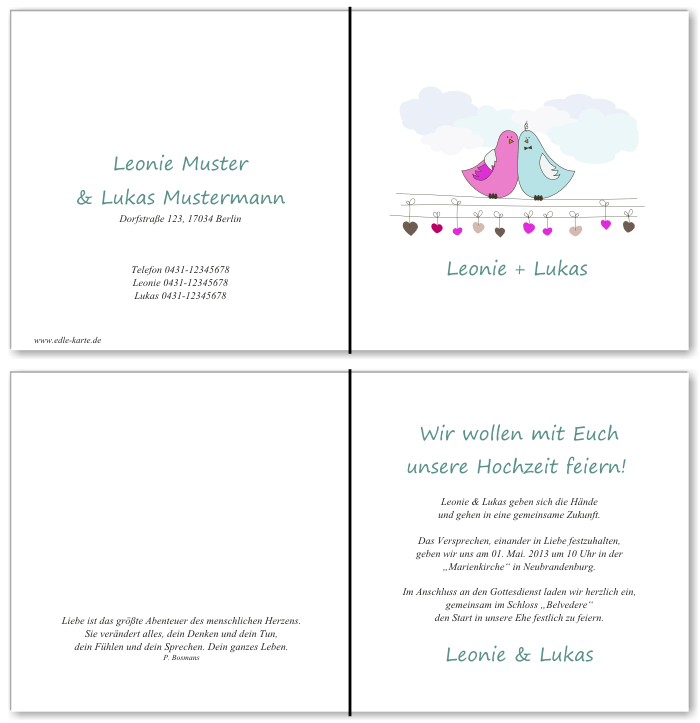  Einladungskarten Hochzeit, Hochzeitseinladungen, Hochzeitskarten, Einladungen f&uuml;r Hochzeit