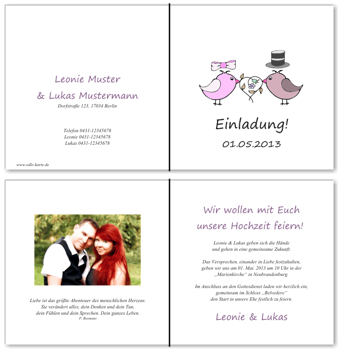  Einladungskarten Hochzeit, Hochzeitseinladungen, Hochzeitskarten, Einladungen f&uuml;r Hochzeit