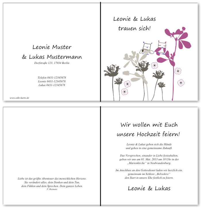  Einladungskarten Hochzeit, Hochzeitseinladungen, Hochzeitskarten, Einladungen f&uuml;r Hochzeit