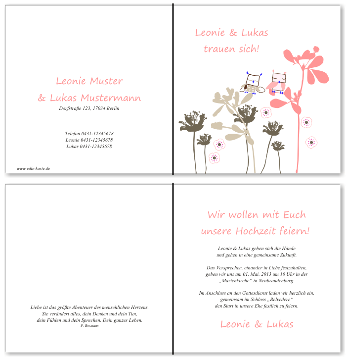  Einladungskarten Hochzeit, Hochzeitseinladungen, Hochzeitskarten, Einladungen f&uuml;r Hochzeit