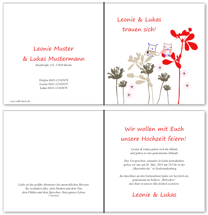  Einladungskarten Hochzeit, Hochzeitseinladungen, Hochzeitskarten, Einladungen f&uuml;r Hochzeit