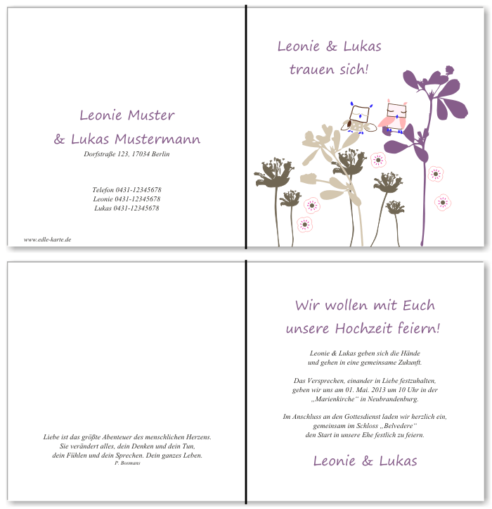  Einladungskarten Hochzeit, Hochzeitseinladungen, Hochzeitskarten, Einladungen f&uuml;r Hochzeit