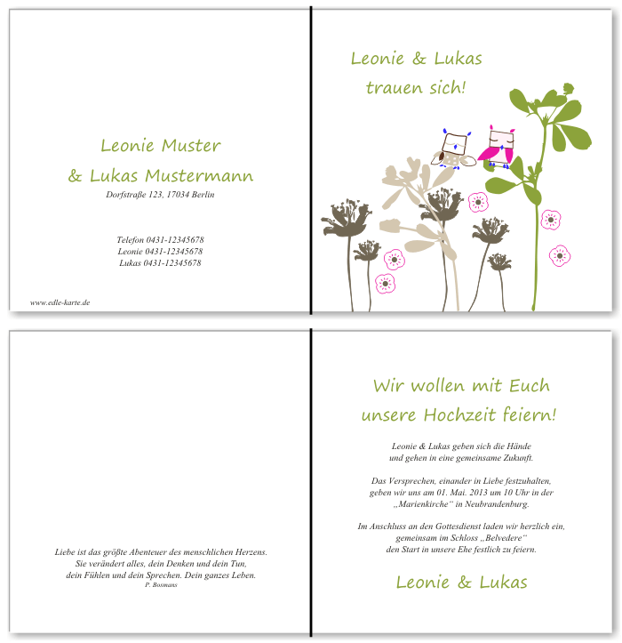  Einladungskarten Hochzeit, Hochzeitseinladungen, Hochzeitskarten, Einladungen f&uuml;r Hochzeit