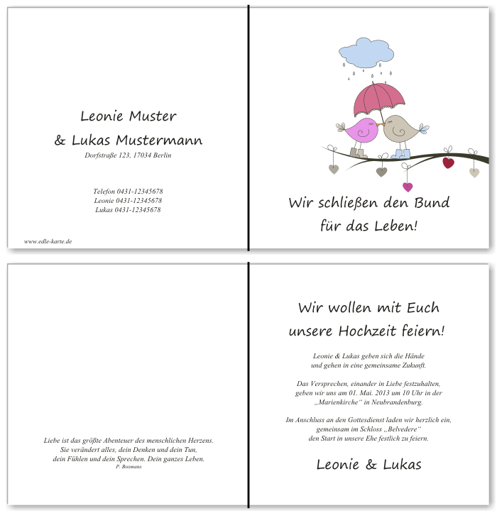  Einladungskarten Hochzeit, Hochzeitseinladungen, Hochzeitskarten, Einladungen f&uuml;r Hochzeit