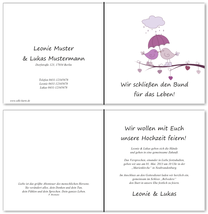  Einladungskarten Hochzeit, Hochzeitseinladungen, Hochzeitskarten, Einladungen f&uuml;r Hochzeit