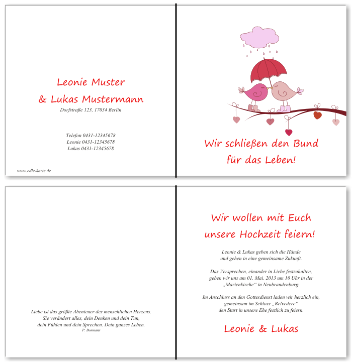  Einladungskarten Hochzeit, Hochzeitseinladungen, Hochzeitskarten, Einladungen f&uuml;r Hochzeit