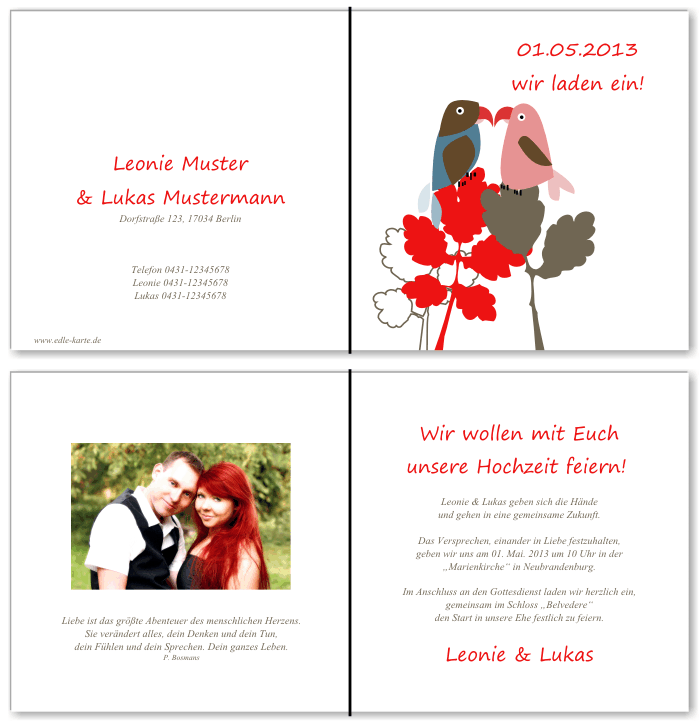  Einladungskarten Hochzeit, Hochzeitseinladungen, Hochzeitskarten, Einladungen f&uuml;r Hochzeit