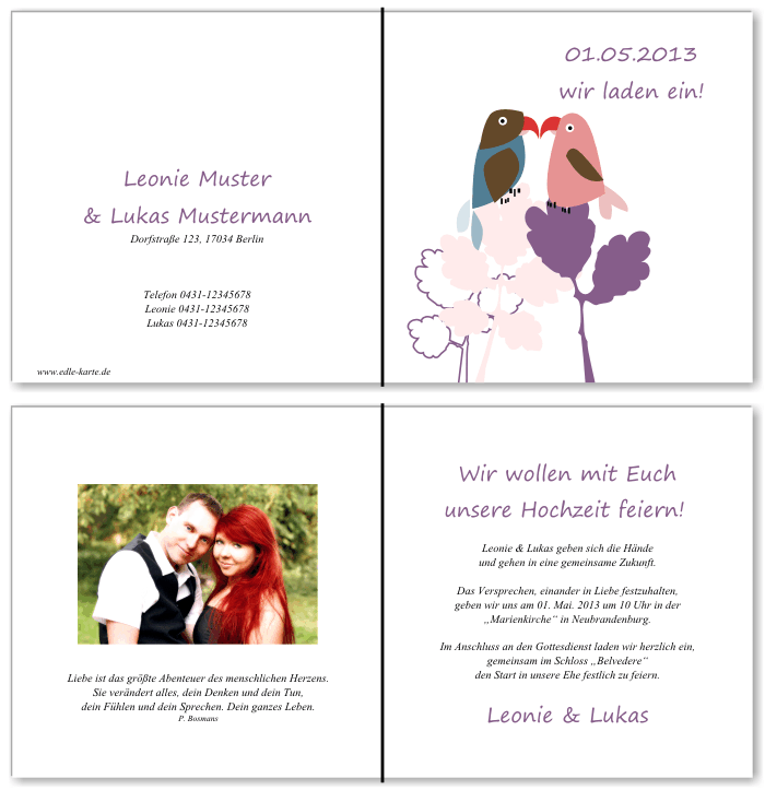  Einladungskarten Hochzeit, Hochzeitseinladungen, Hochzeitskarten, Einladungen f&uuml;r Hochzeit