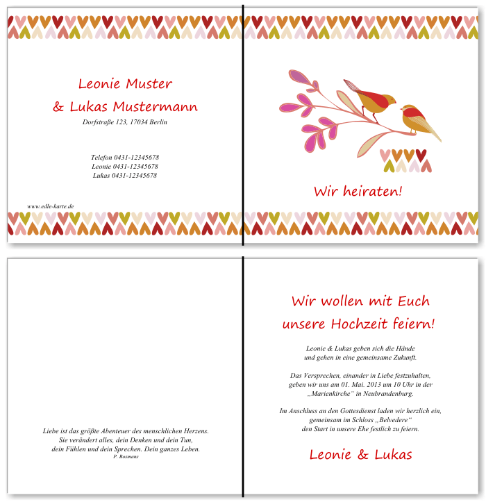  Einladungskarten Hochzeit, Hochzeitseinladungen, Hochzeitskarten, Einladungen f&uuml;r Hochzeit