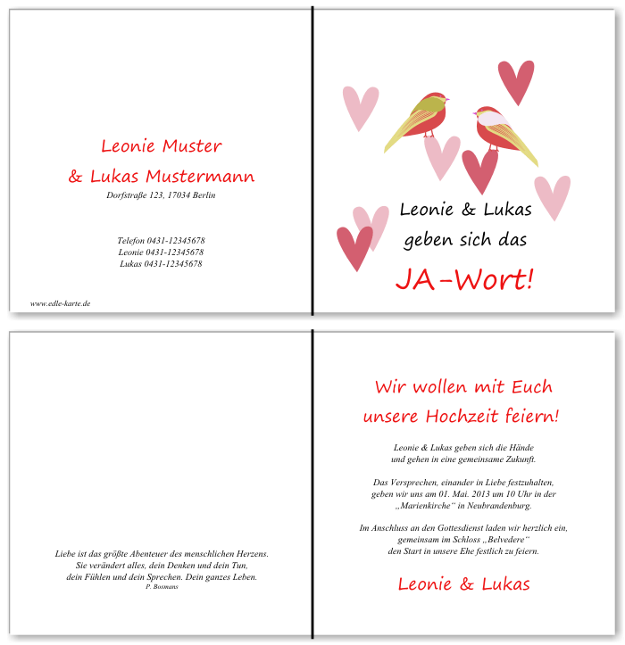  Einladungskarten Hochzeit, Hochzeitseinladungen, Hochzeitskarten, Einladungen f&uuml;r Hochzeit