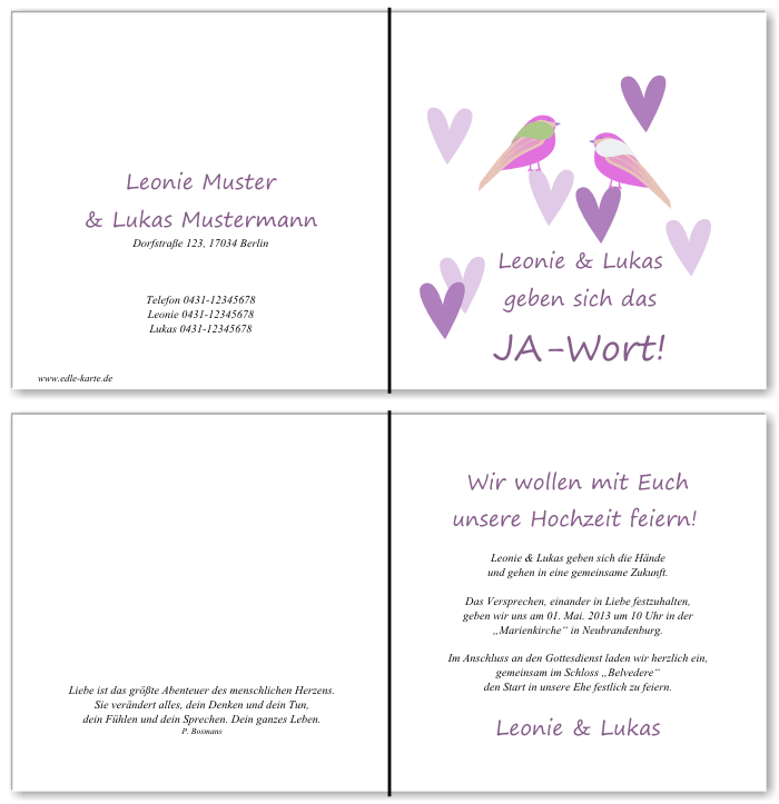  Einladungskarten Hochzeit, Hochzeitseinladungen, Hochzeitskarten, Einladungen f&uuml;r Hochzeit