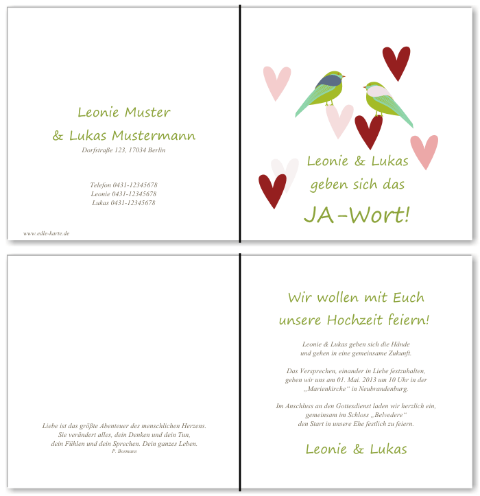  Einladungskarten Hochzeit, Hochzeitseinladungen, Hochzeitskarten, Einladungen f&uuml;r Hochzeit