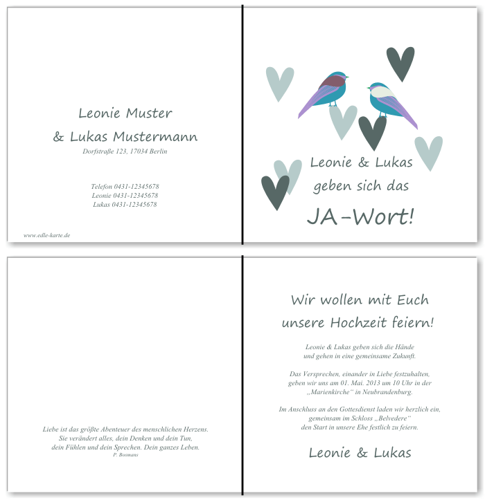  Einladungskarten Hochzeit, Hochzeitseinladungen, Hochzeitskarten, Einladungen f&uuml;r Hochzeit