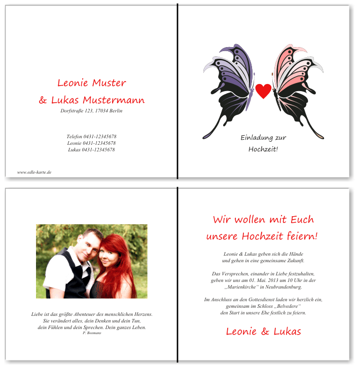  Einladungskarten Hochzeit, Hochzeitseinladungen, Hochzeitskarten, Einladungen f&uuml;r Hochzeit