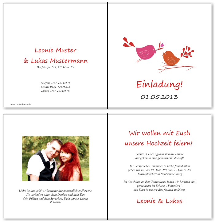  Einladungskarten Hochzeit, Hochzeitseinladungen, Hochzeitskarten, Einladungen f&uuml;r Hochzeit