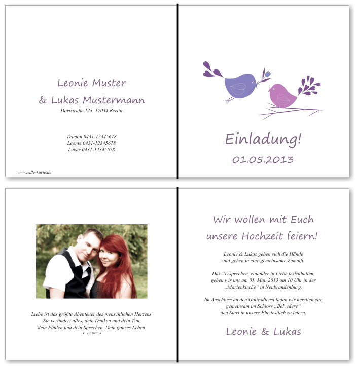  Einladungskarten Hochzeit, Hochzeitseinladungen, Hochzeitskarten, Einladungen f&uuml;r Hochzeit