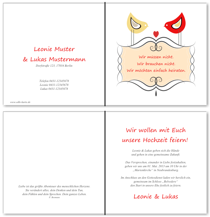  Einladungskarten Hochzeit, Hochzeitseinladungen, Hochzeitskarten, Einladungen f&uuml;r Hochzeit