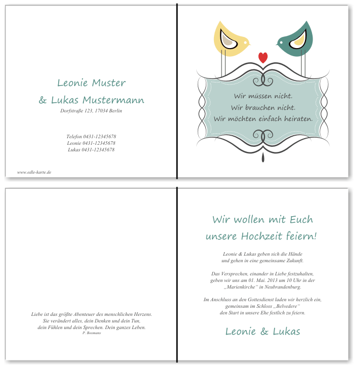  Einladungskarten Hochzeit, Hochzeitseinladungen, Hochzeitskarten, Einladungen f&uuml;r Hochzeit