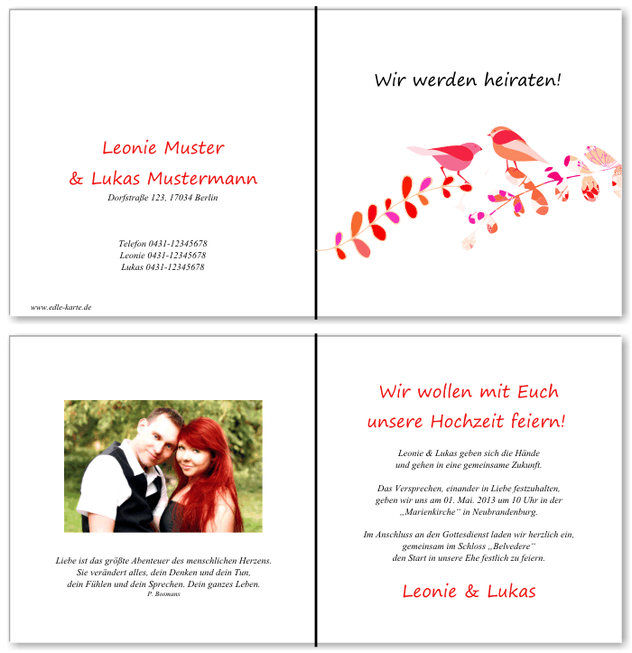  Einladungskarten Hochzeit, Hochzeitseinladungen, Hochzeitskarten, Einladungen f&uuml;r Hochzeit