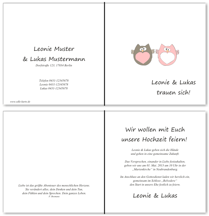  Einladungskarten Hochzeit, Hochzeitseinladungen, Hochzeitskarten, Einladungen f&uuml;r Hochzeit