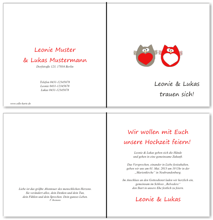  Einladungskarten Hochzeit, Hochzeitseinladungen, Hochzeitskarten, Einladungen f&uuml;r Hochzeit