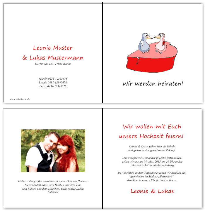  Einladungskarten Hochzeit, Hochzeitseinladungen, Hochzeitskarten, Einladungen f&uuml;r Hochzeit