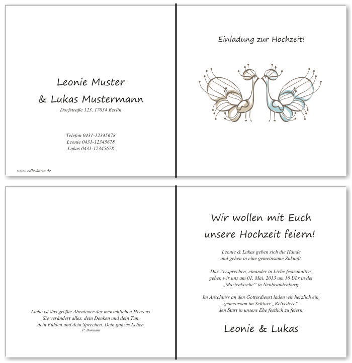  Einladungskarten Hochzeit, Hochzeitseinladungen, Hochzeitskarten, Einladungen f&uuml;r Hochzeit