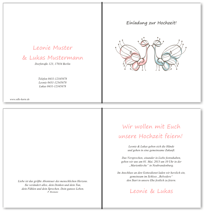  Einladungskarten Hochzeit, Hochzeitseinladungen, Hochzeitskarten, Einladungen f&uuml;r Hochzeit
