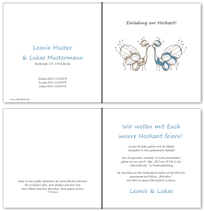  Einladungskarten Hochzeit, Hochzeitseinladungen, Hochzeitskarten, Einladungen f&uuml;r Hochzeit