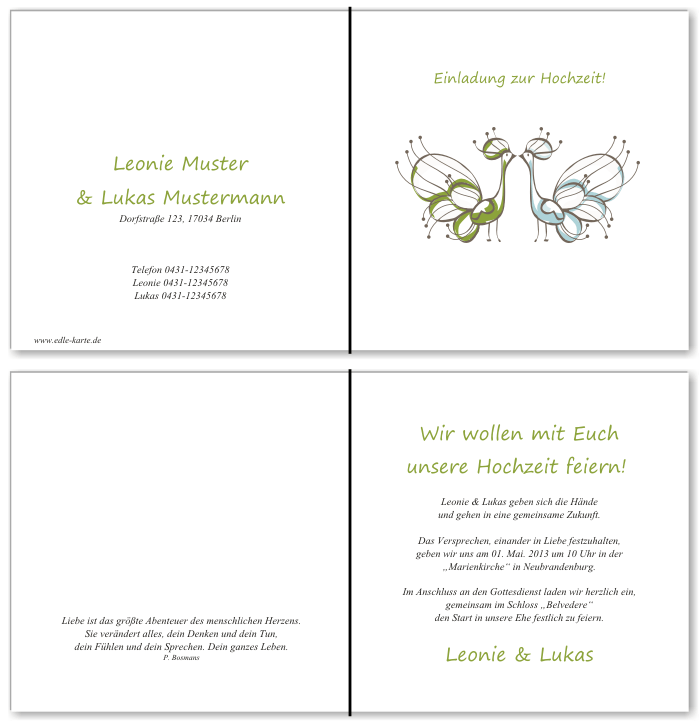 Einladungskarten Hochzeit, Hochzeitseinladungen, Hochzeitskarten, Einladungen f&uuml;r Hochzeit