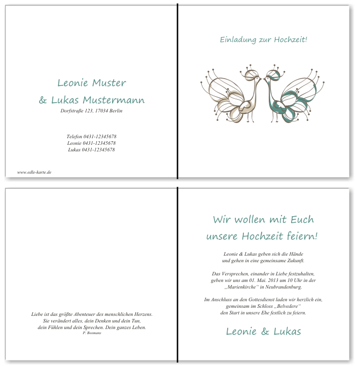  Einladungskarten Hochzeit, Hochzeitseinladungen, Hochzeitskarten, Einladungen f&uuml;r Hochzeit